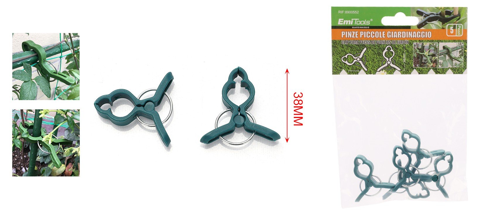 5 Pezzi Clips per Piante Sostegno per Piante Rampicanti Pinze a Morsetti Per Giardino 38mm