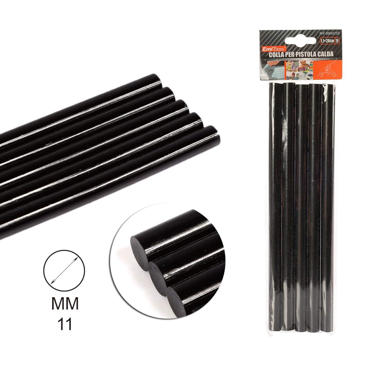 5 Pezzi di Stick Colla Nera D11mmX20cm Per Pistola Colla a Caldo