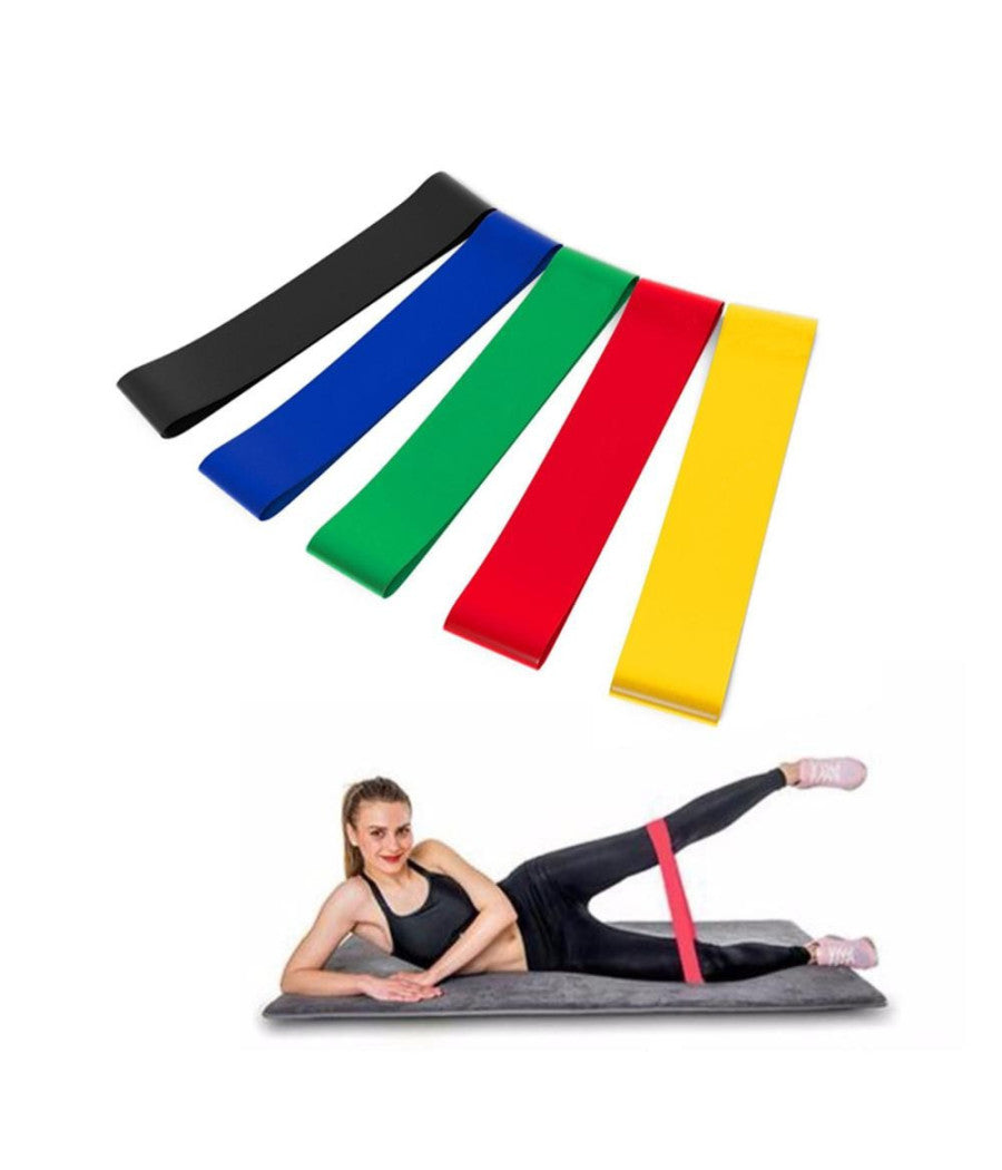 5 Fasce Elastiche In Latex Per Esercizi Fisici Joga Ginnastica Palestra 25x5 Cm         