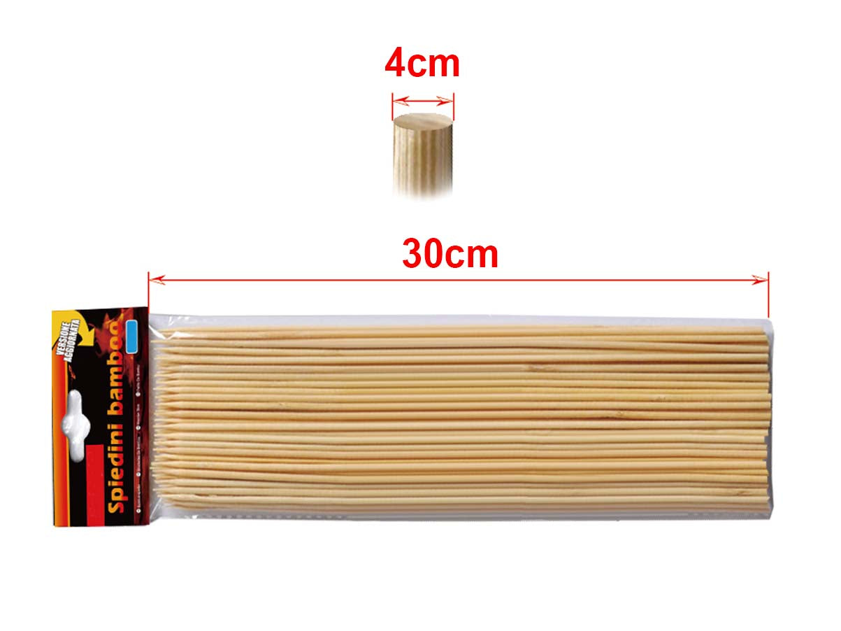 50 Spiedini Bamboo Diametro 4mm Lunga 30cm