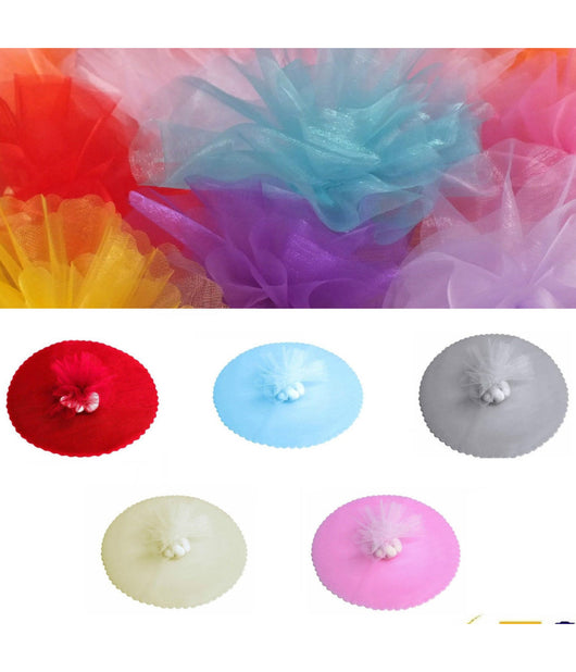 50 Veli Tulle Per Bomboniere Tondo Organza Matrimoni Battesimi Lauree Confetti         