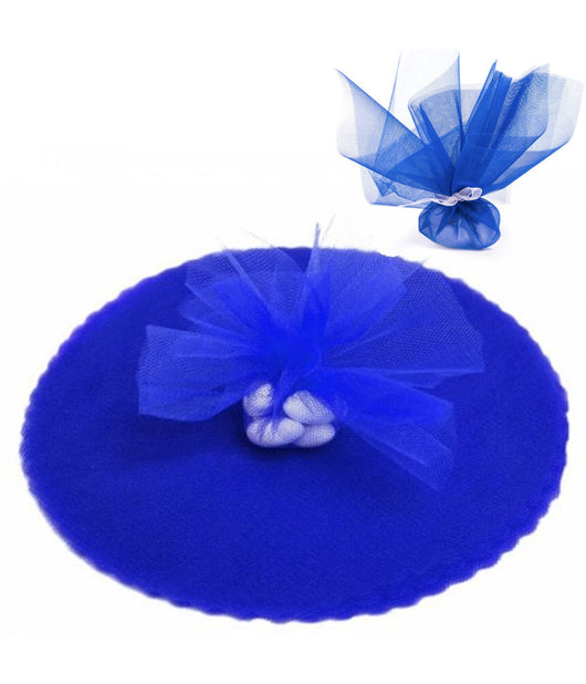 50 Veli Tulle Per Bomboniere Tondo Organza Matrimoni Battesimi Lauree Confetti  Blu       