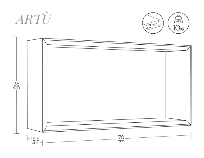 Mensola Cubo da Parete 70x35x15,5 cm in Fibra di Legno Artà¹ Rovere Sagerau