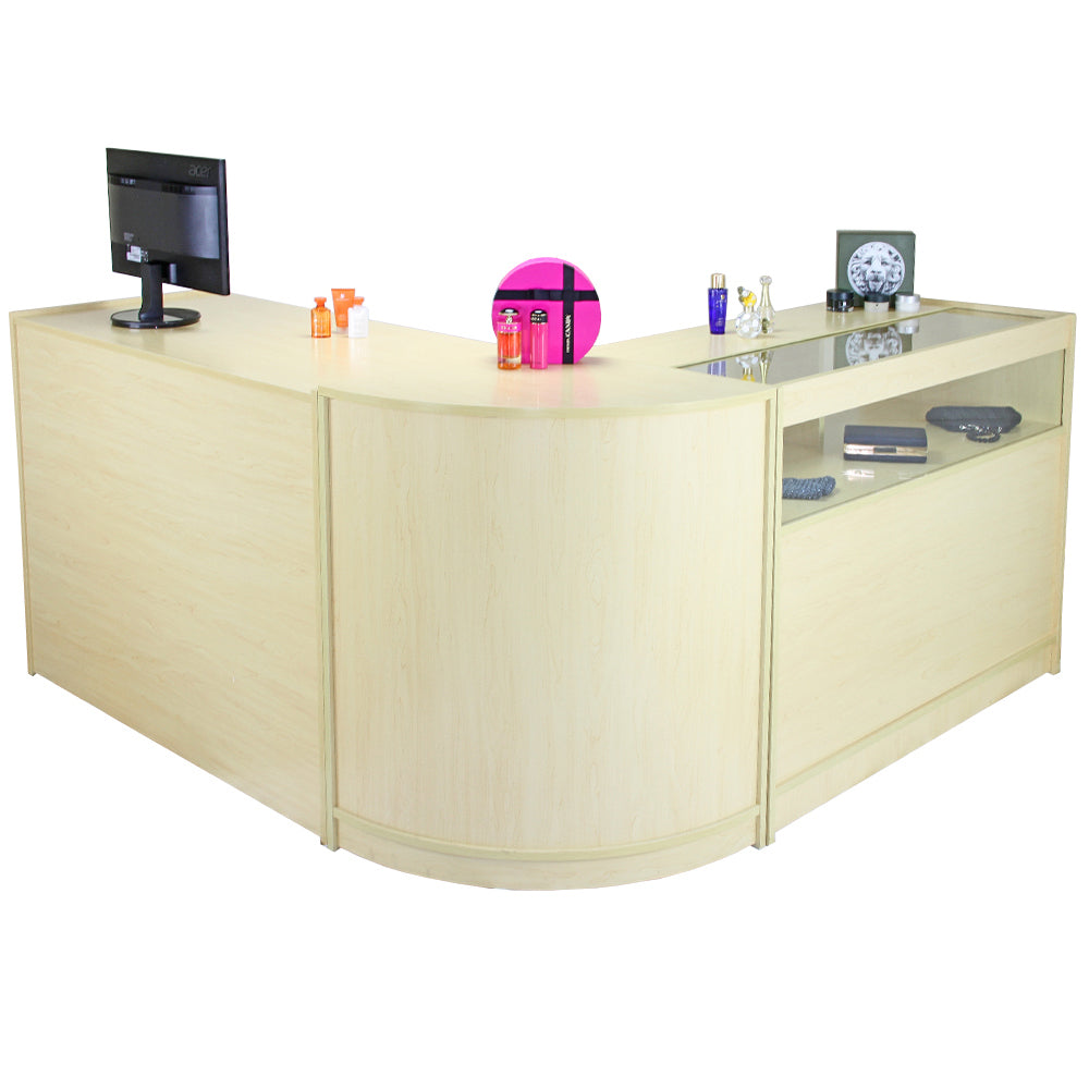 Set Galaxy con 3 Banconi da Negozio e Reception con Finitura in Acero Laminato