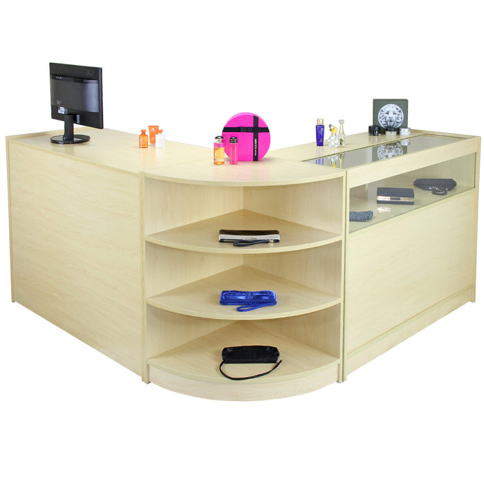 Set Zenith con 3 Banconi da Negozio e Reception con Finitura in Acero Laminato