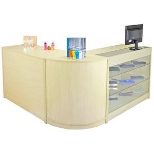 Set Saturn con 3 Banconi da Negozio e Reception con Finitura in Acero Laminato