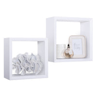 Set di 2 Mensole da Muro Modello GINEVRA, Cubi Arredo, Mensole Cubo, Cubi da Parete, Cubi Portaoggetti. Misure 35x35 p15.5 cm, e 30x30 p15.5 cm. Finitura  BIANCO - MADE IN ITALY