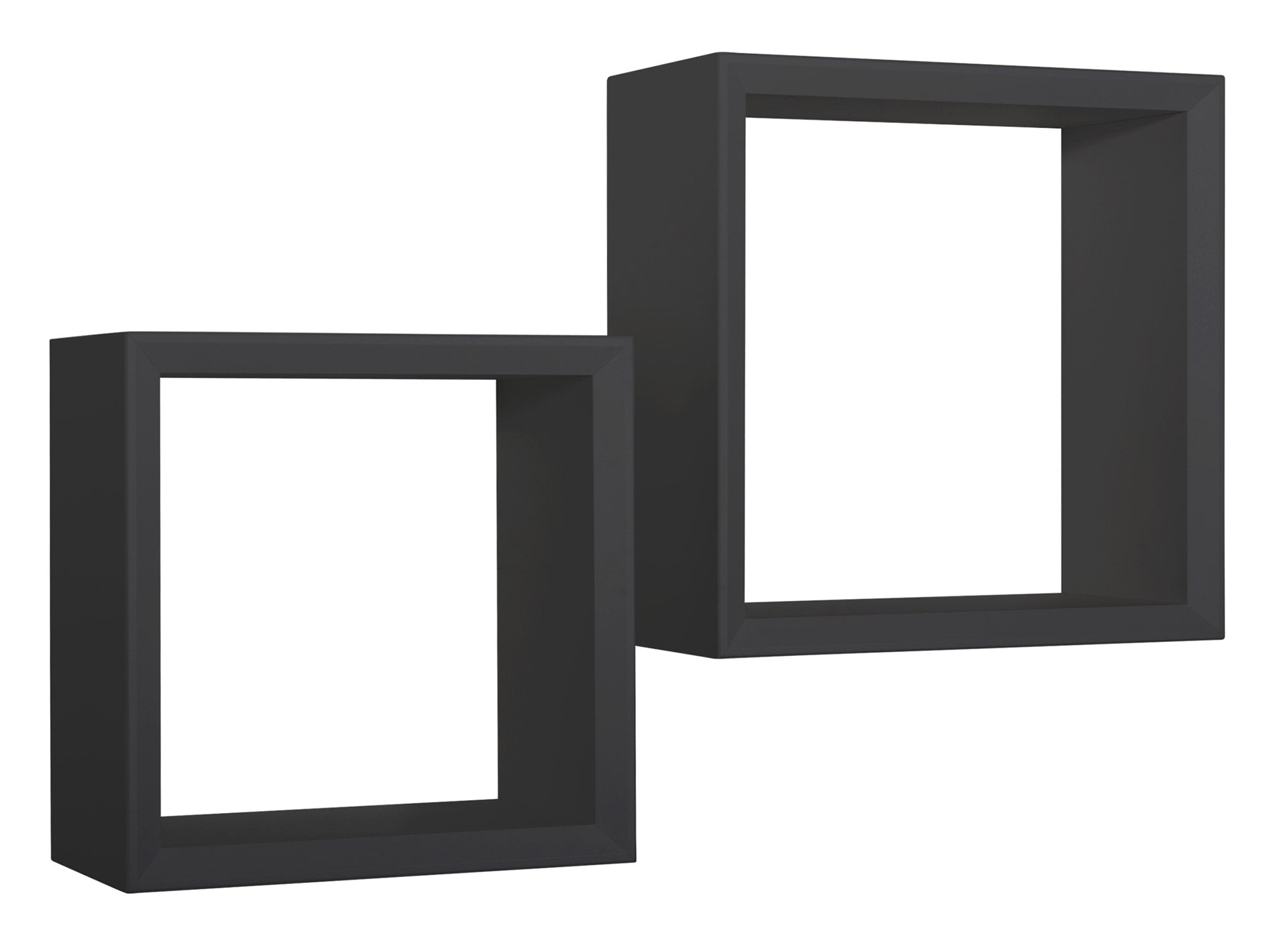 Set 2 Mensole Cubo da Parete Quadrato in Fibra di Legno Ginevra Nero