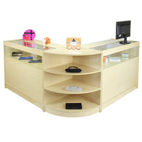 Set Libra con 3 Banconi da Negozio e Reception con Finitura in Acero Laminato