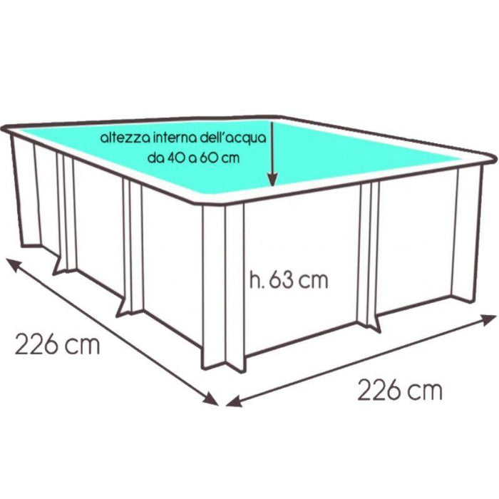 Piscina In Legno Quadrata  2,26 X 2,26 X H0,63 M Con Filtro A Cartuccia E Copertura Invernale