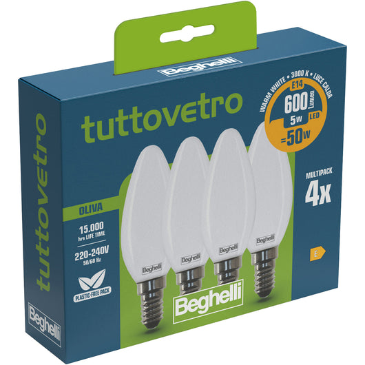 BEGHELLI LED 58053 OLIVA E14 W5 CA3000K SET 4  CF 10 