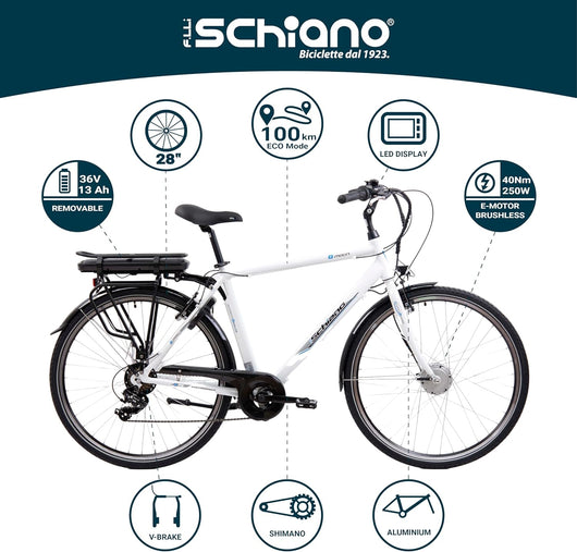 F.LLI SCHIANO E-MOON 28'' Bicicletta Elettrica da CittÃ , con Pedalata Assistita 250W, Unisex, Batteria Rimovibile 36V