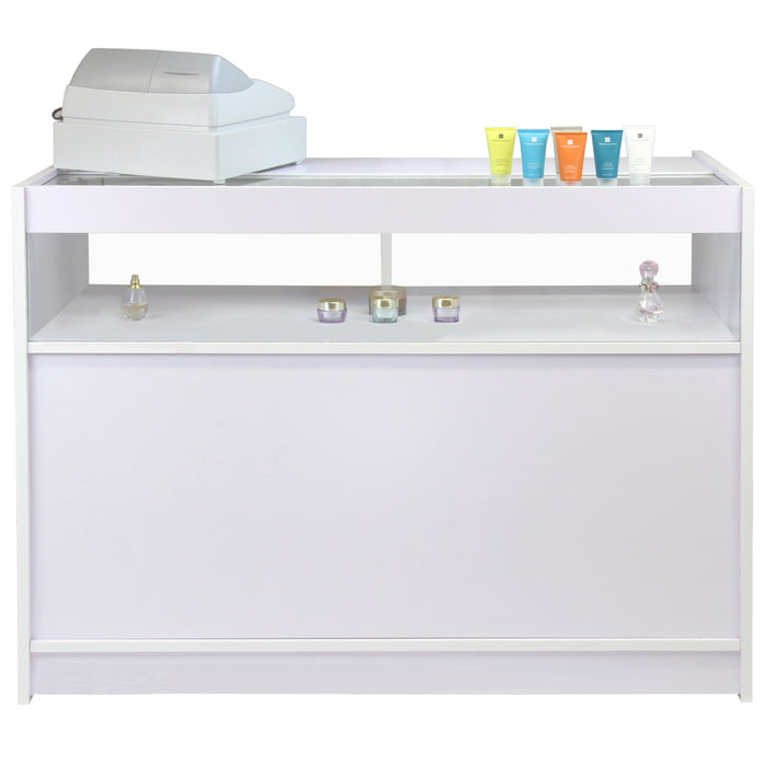 Bancone B1200 Bianco da Negozio e Reception Elegante Solido Robusto con Ripiani