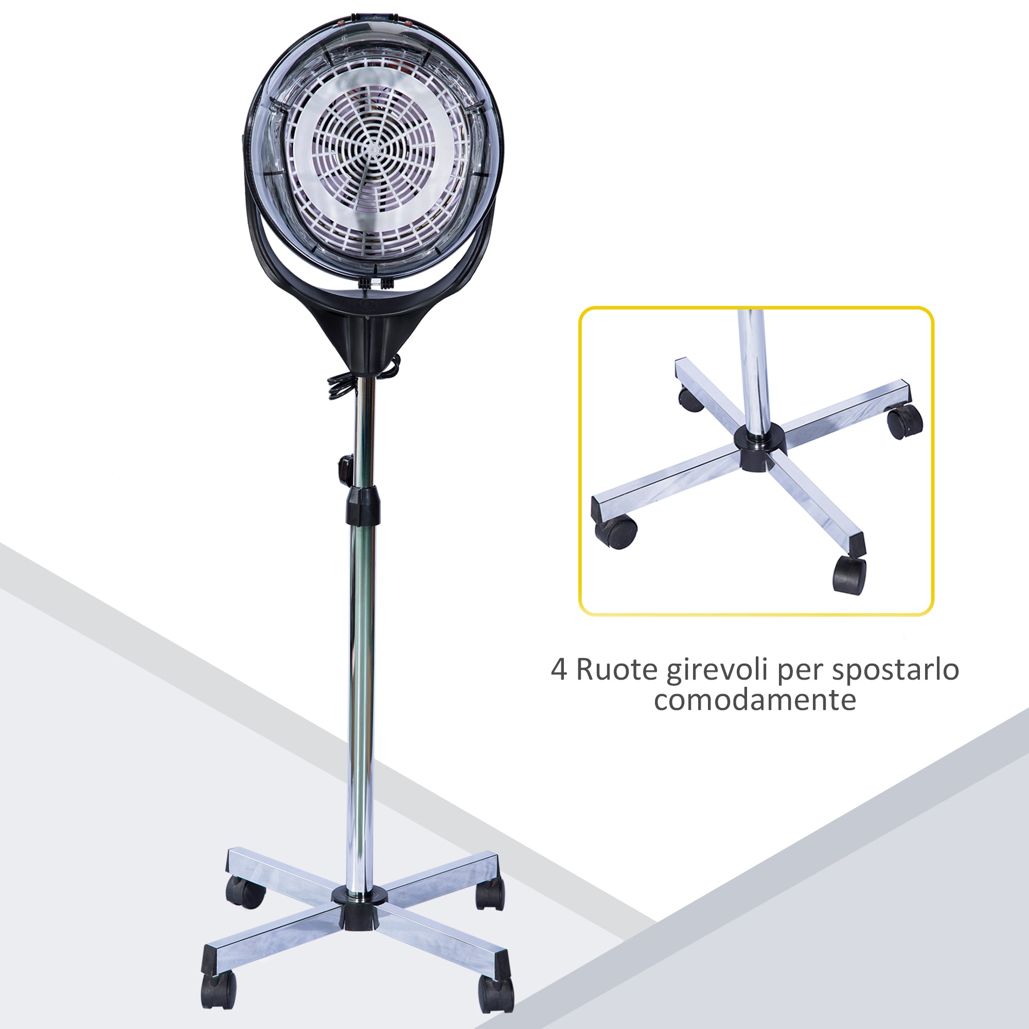 EasyComfort Casco Asciugacapelli Professionale Portatile con Ruote Girevoli, Altezza e Temperatura Regolabili Timer 60 Minuti, 65x65x115-165cm