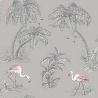 DUTCH WALLCOVERINGS Carta da Parati Motivo Fenicottero Grigio 426219