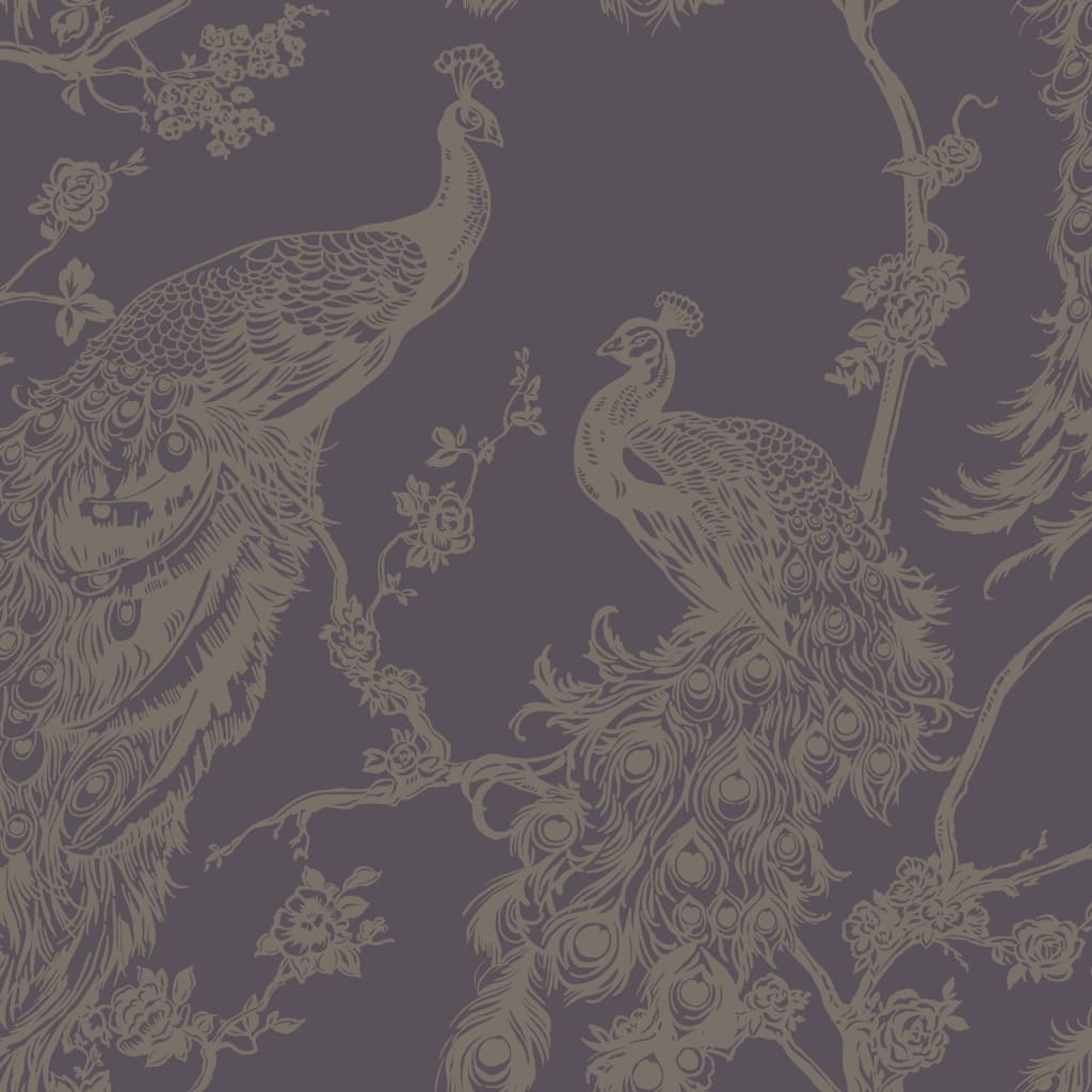 DUTCH WALLCOVERINGS Carta da Parati Pavone Viola e Argento