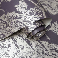 DUTCH WALLCOVERINGS Carta da Parati Pavone Viola e Argento