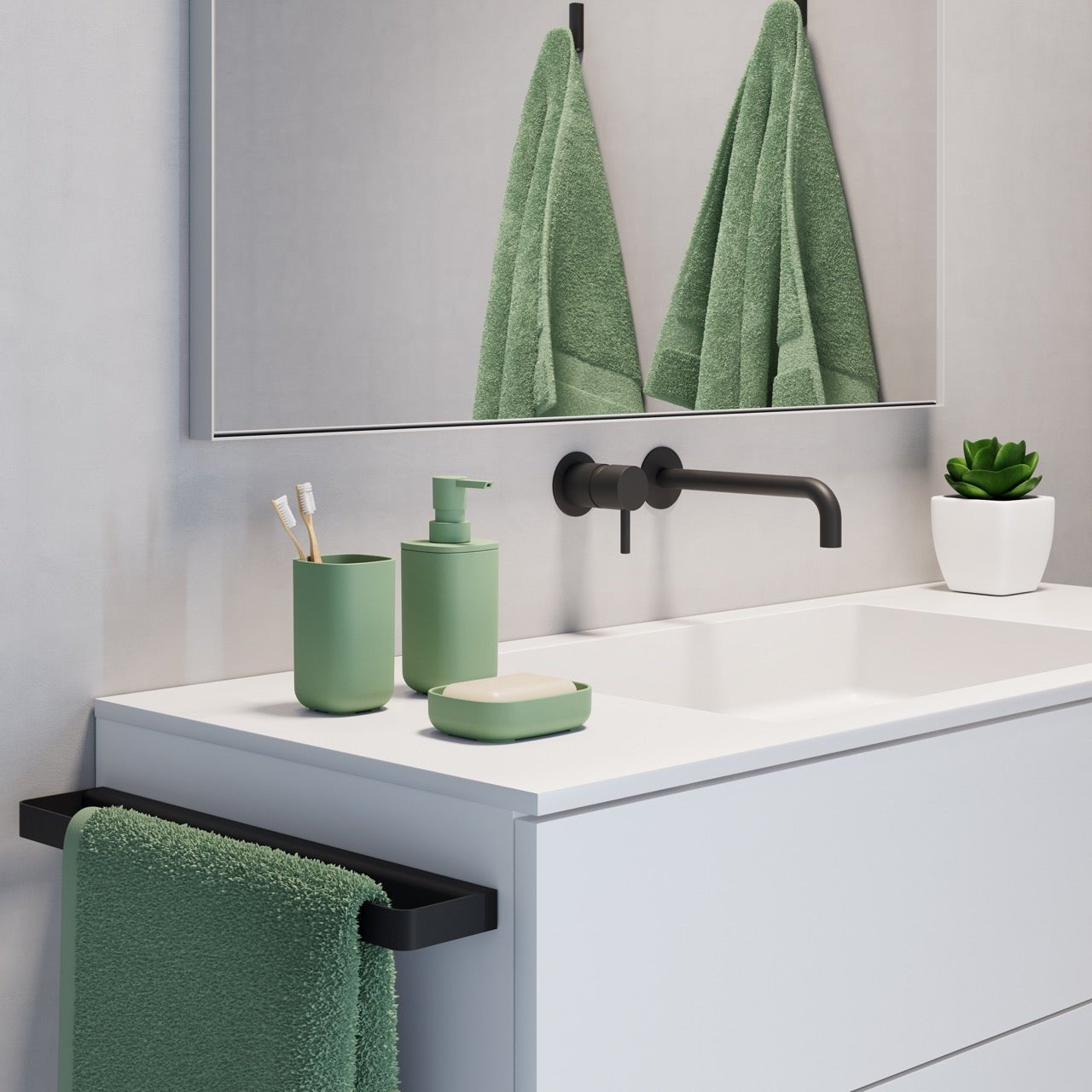 Set accessori bagno verde cactus