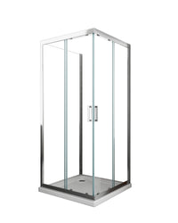 Box Cabina Doccia 3 Lati Vetro Fisso Laterale + Due Lati Scorrevoli Vetro 6 mm H 190 cm 80x130x80