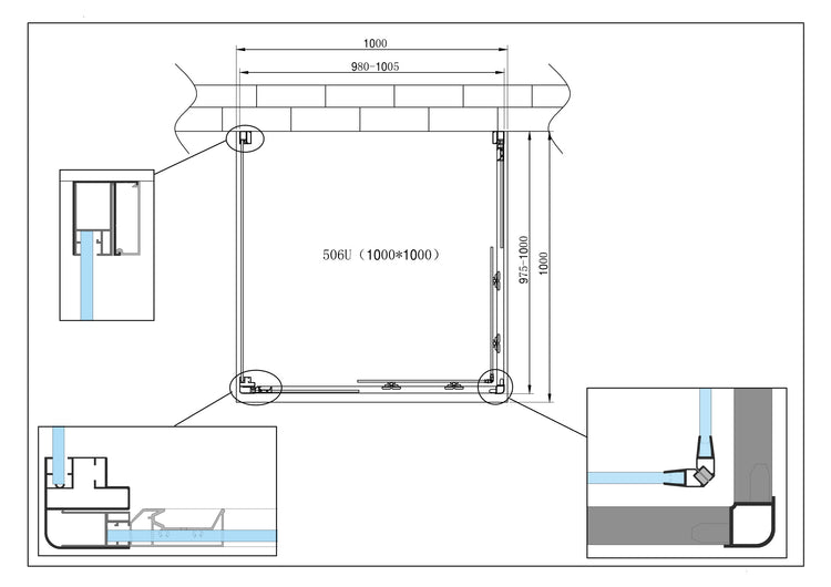 Box Cabina Doccia 3 Lati Vetro Fisso Laterale + Due Lati Scorrevoli Vetro 6 mm H 190 cm 100x100x100