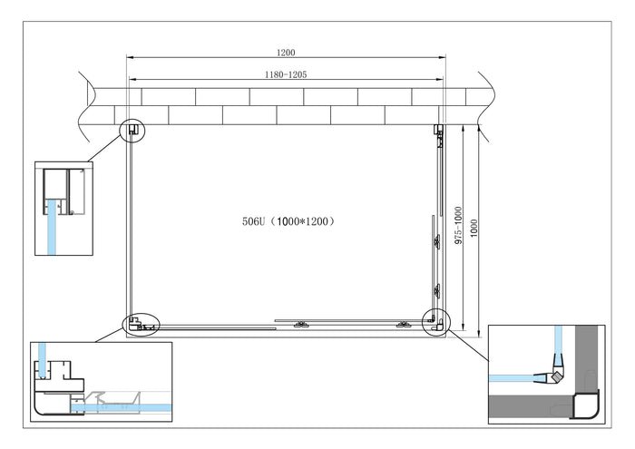 Box Cabina Doccia 3 Lati Vetro Fisso Laterale + Due Lati Scorrevoli Vetro 6 mm H 190 cm 100x120x100