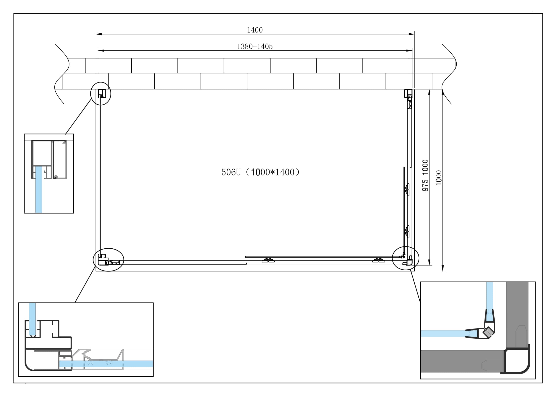 Box Cabina Doccia 3 Lati Vetro Fisso Laterale + Due Lati Scorrevoli Vetro 6 mm H 190 cm 100x140x100