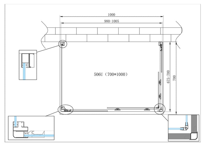 Box Cabina Doccia 3 Lati Vetro Fisso Laterale + Due Lati Scorrevoli Vetro 6 mm H 190 cm 70x100x70