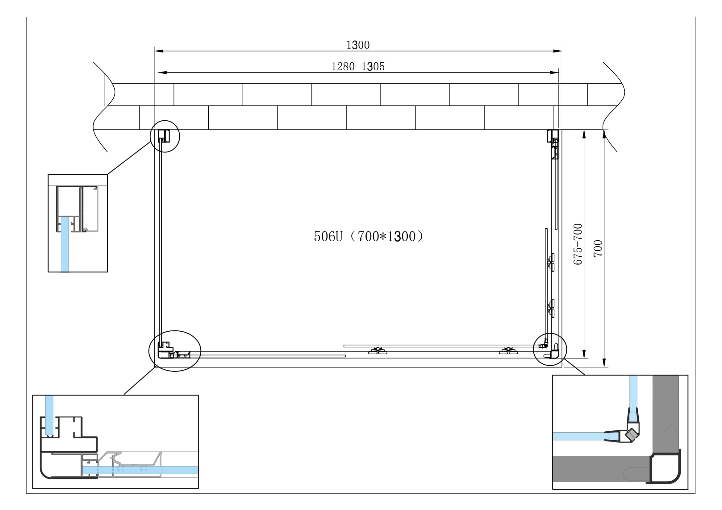 Box Cabina Doccia 3 Lati Vetro Fisso Laterale + Due Lati Scorrevoli Vetro 6 mm H 190 cm 70x130x70