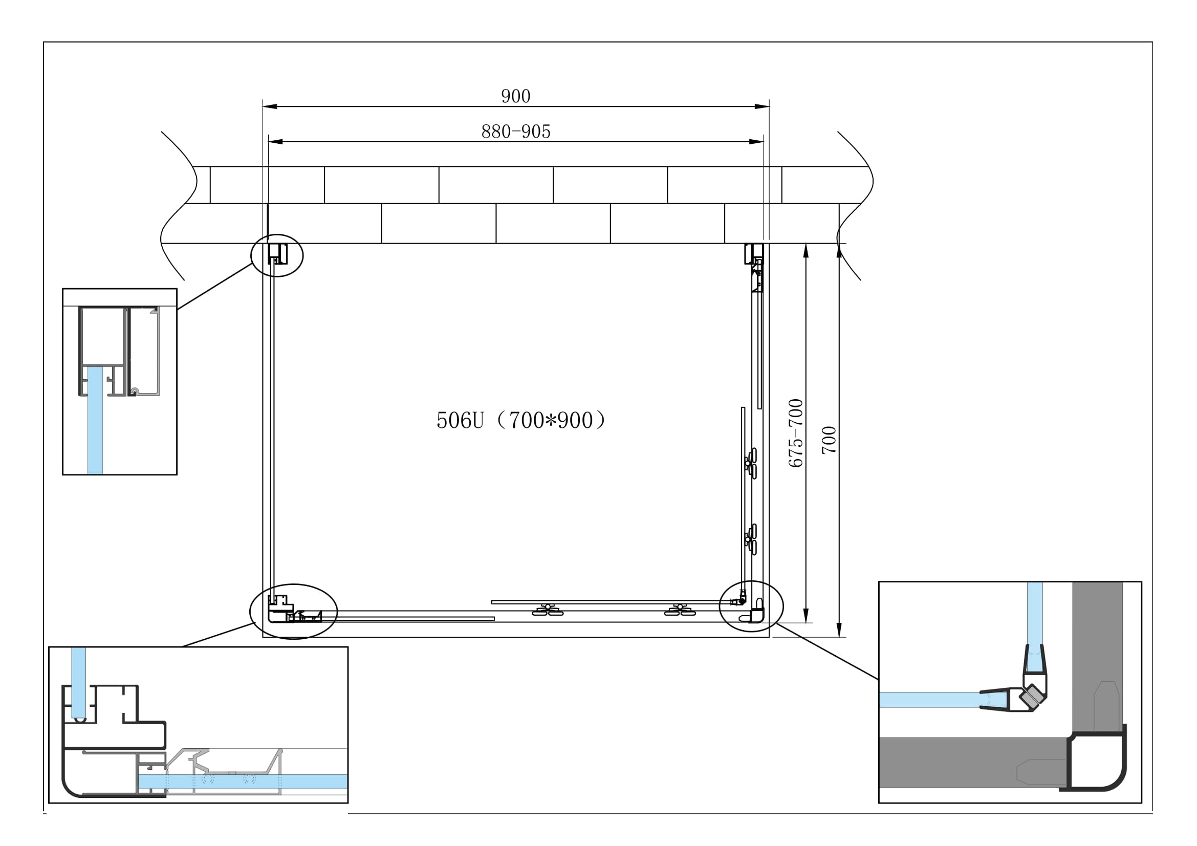 Box Cabina Doccia 3 Lati Vetro Fisso Laterale + Due Lati Scorrevoli Vetro 6 mm H 190 cm 70x90x70