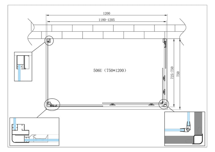 Box Cabina Doccia 3 Lati Vetro Fisso Laterale + Due Lati Scorrevoli Vetro 6 mm H 190 cm 75x120x75