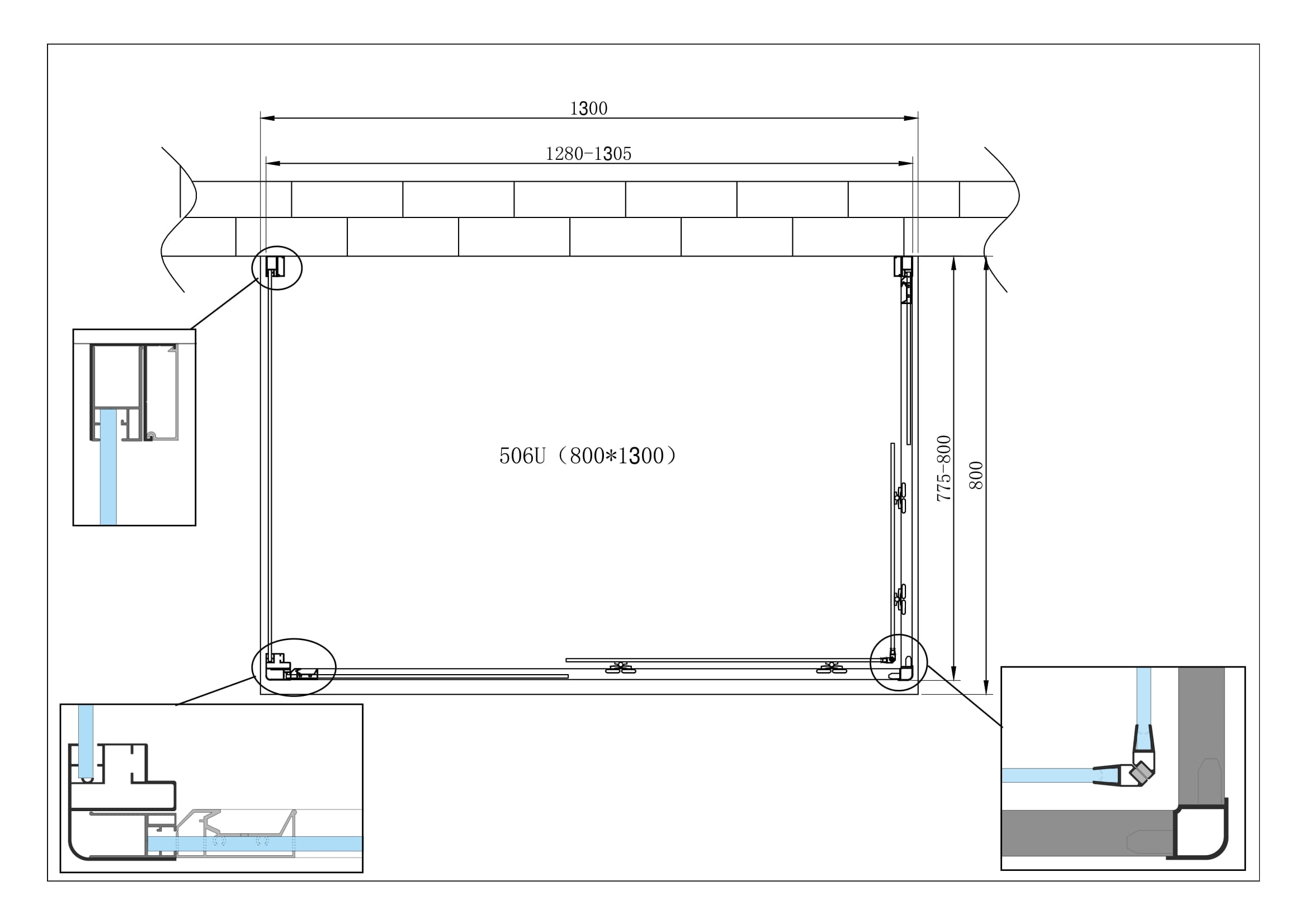 Box Cabina Doccia 3 Lati Vetro Fisso Laterale + Due Lati Scorrevoli Vetro 6 mm H 190 cm 80x130x80