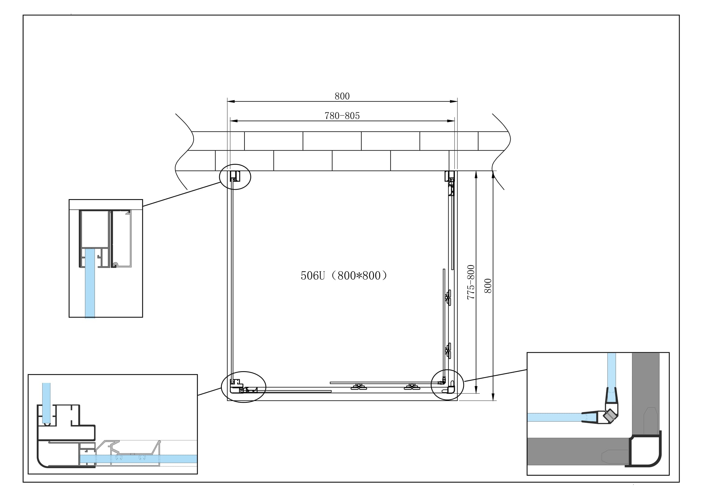 Box Cabina Doccia 3 Lati Vetro Fisso Laterale + Due Lati Scorrevoli Vetro 6 mm H 190 cm 80x80x80