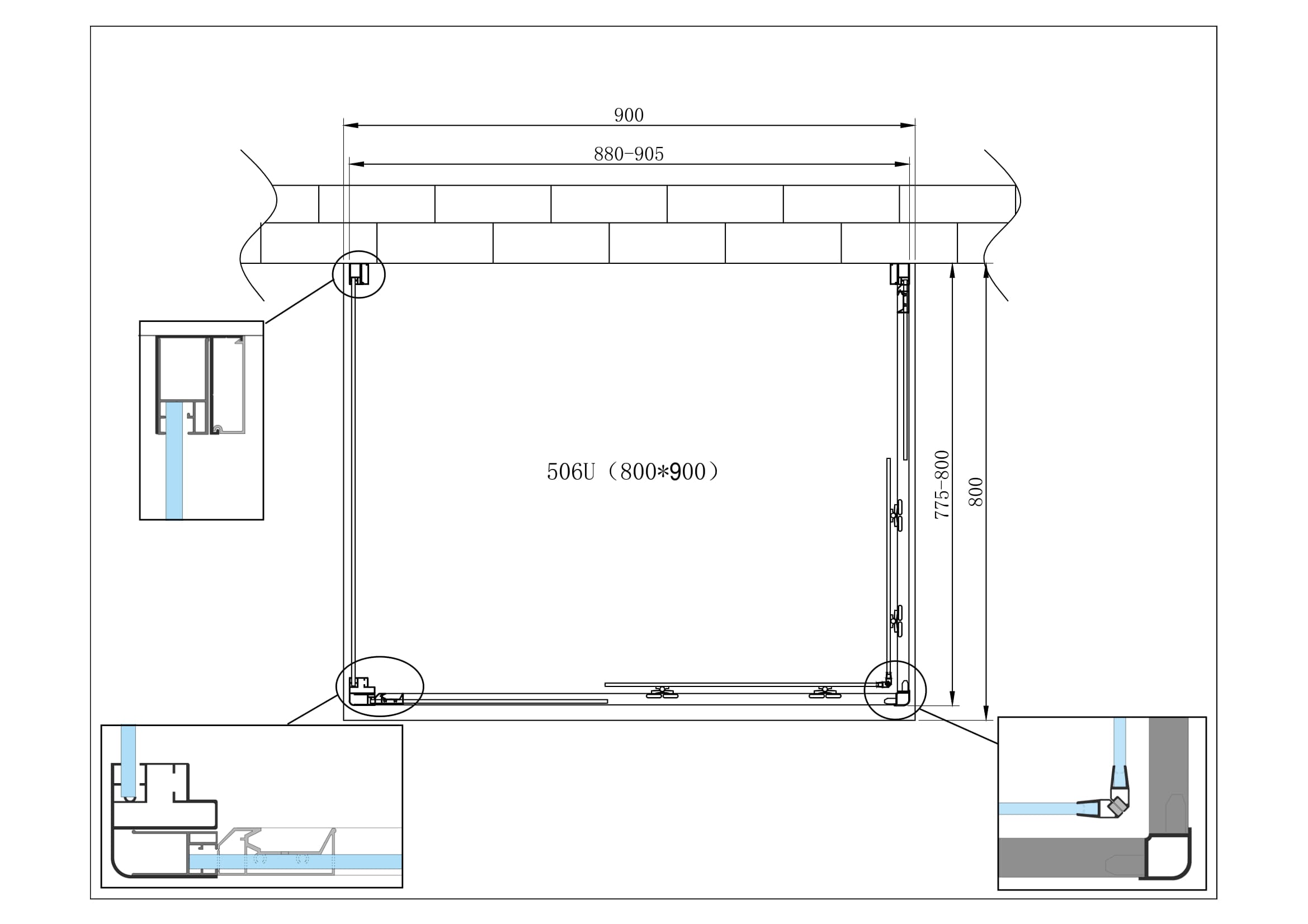 Box Cabina Doccia 3 Lati Vetro Fisso Laterale + Due Lati Scorrevoli Vetro 6 mm H 190 cm 80x90x80