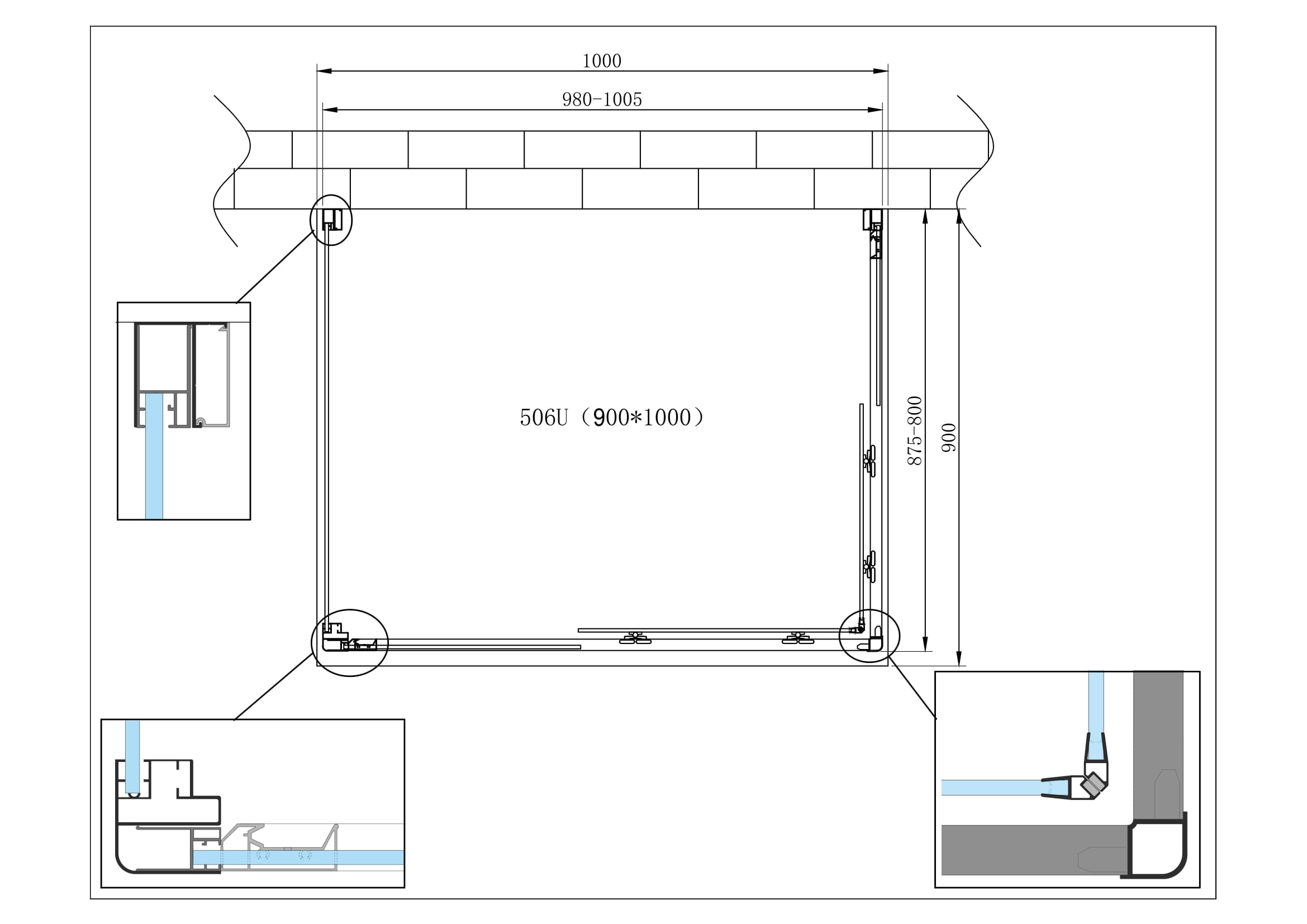 Box Cabina Doccia 3 Lati Vetro Fisso Laterale + Due Lati Scorrevoli Vetro 6 mm H 190 cm 90x100x90