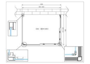 Box Cabina Doccia 3 Lati Vetro Fisso Laterale + Due Lati Scorrevoli Vetro 6 mm H 190 cm 90x100x90