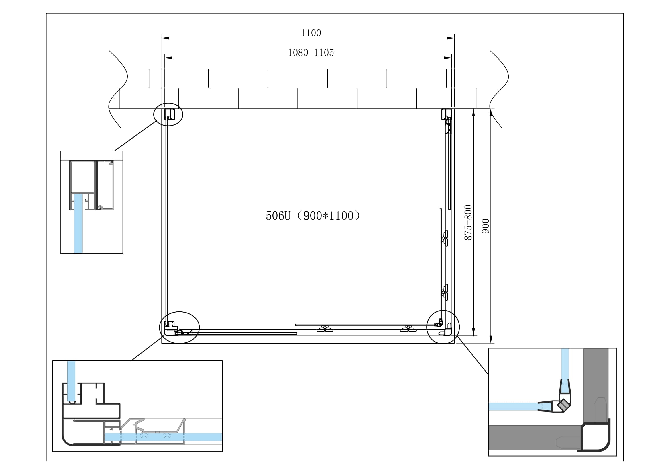 Box Cabina Doccia 3 Lati Vetro Fisso Laterale + Due Lati Scorrevoli Vetro 6 mm H 190 cm 90x110x90