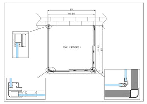 Box Cabina Doccia 3 Lati Vetro Fisso Laterale + Due Lati Scorrevoli Vetro 6 mm H 190 cm 90x90x90