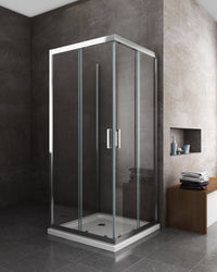 Box Cabina Doccia 3 Lati Vetro Fisso Laterale + Due Lati Scorrevoli Vetro 6 mm H 190 cm 70x130x70