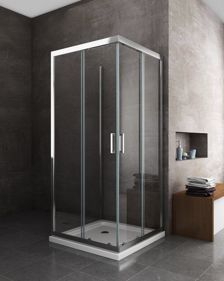 Box Cabina Doccia 3 Lati Vetro Fisso Laterale + Due Lati Scorrevoli Vetro 6 mm H 190 cm 100x140x100