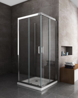 Box Cabina Doccia 3 Lati Vetro Fisso Laterale + Due Lati Scorrevoli Vetro 6 mm H 190 cm 90x90x90