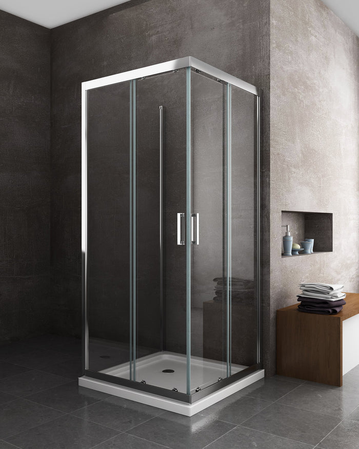 Box Cabina Doccia 3 Lati Vetro Fisso Laterale + Due Lati Scorrevoli Vetro 6 mm H 190 cm 70x140x70