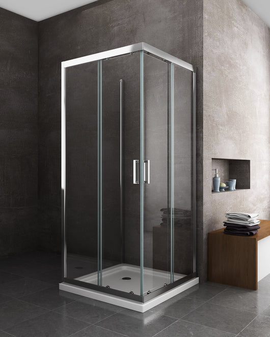 Box Cabina Doccia 3 Lati Vetro Fisso Laterale + Due Lati Scorrevoli Vetro 6 mm H 190 cm 70x100x70