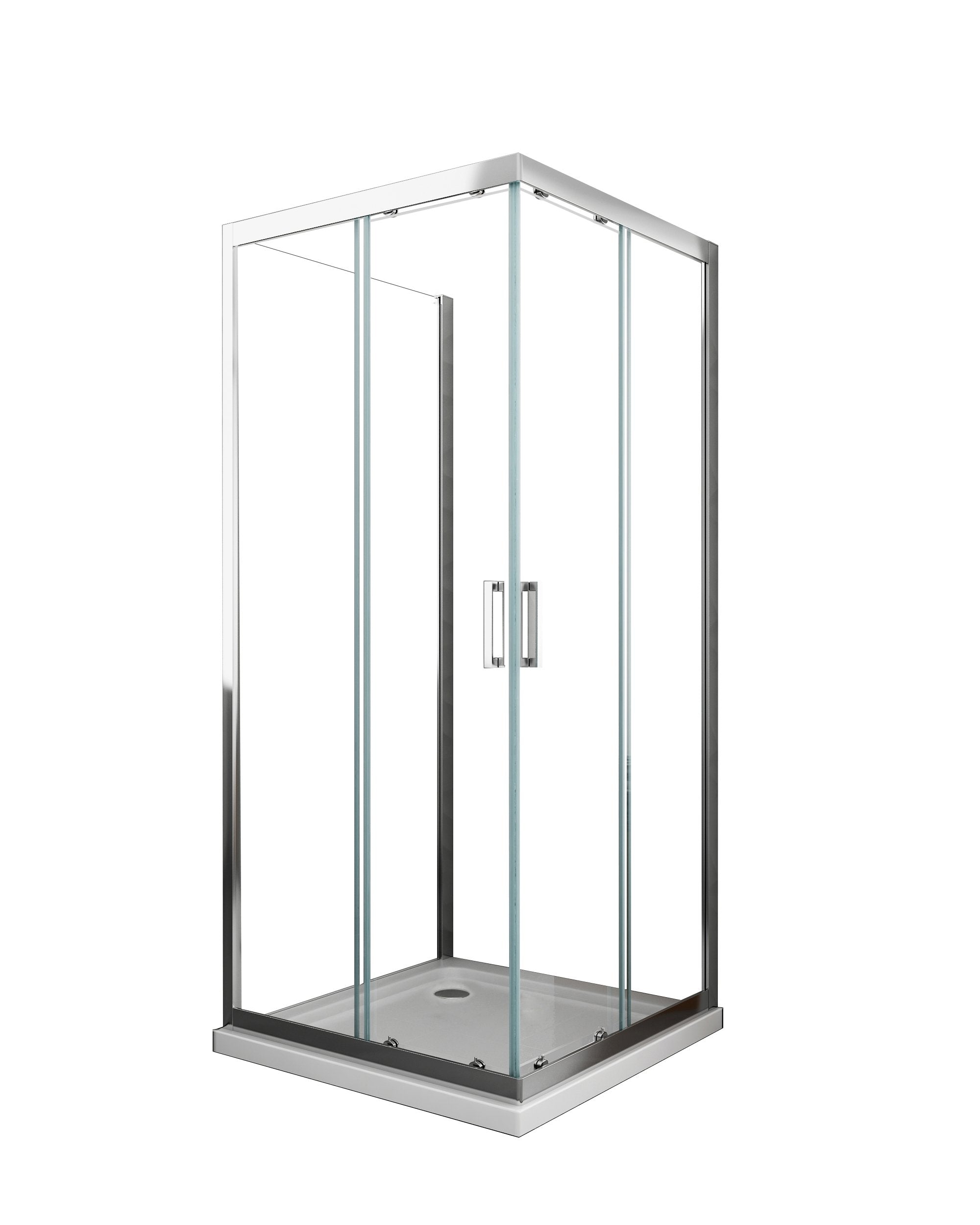 Box Cabina Doccia 3 Lati Vetro Fisso Laterale + Due Lati Scorrevoli Vetro 6 mm H 190 cm 75x140x75