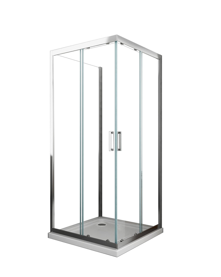 Box Cabina Doccia 3 Lati Vetro Fisso Laterale + Due Lati Scorrevoli Vetro 6 mm H 190 cm 80x80x80