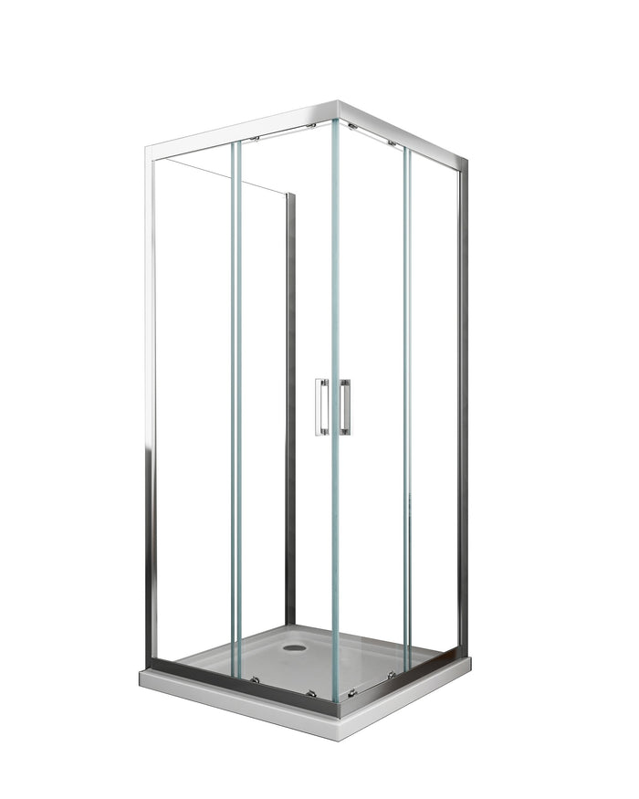 Box Cabina Doccia 3 Lati Vetro Fisso Laterale + Due Lati Scorrevoli Vetro 6 mm H 190 cm 90x130x90