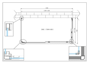 Box Cabina Doccia 3 Lati Vetro Fisso Laterale + Due Lati Scorrevoli Vetro 6 mm H 190 cm 70x140x70