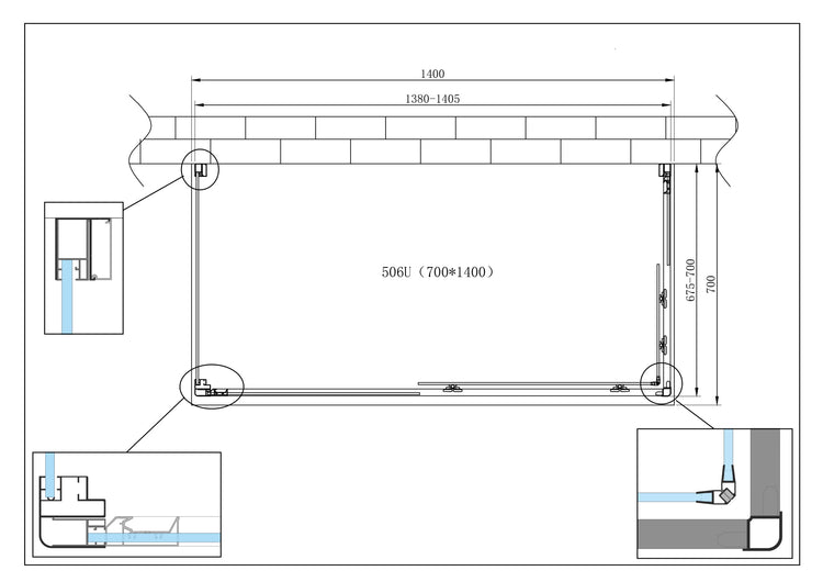 Box Cabina Doccia 3 Lati Vetro Fisso Laterale + Due Lati Scorrevoli Vetro 6 mm H 190 cm 70x140x70