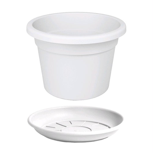 Vaso Tondo + Sottovaso in Plastica PPL Colore Bianco Diametro 30 cm Altezza 21 cm 8,8 Litri 