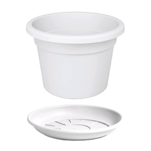 Vaso Tondo + Sottovaso in Plastica PPL Colore Bianco Diametro 35 cm Altezza 25 cm 14 Litri 