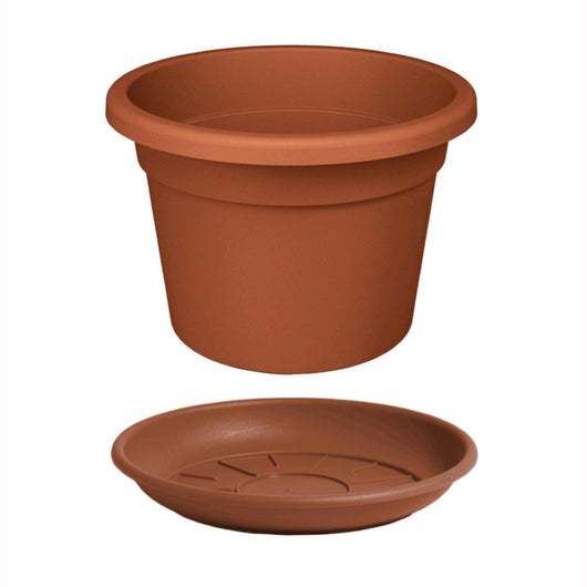 Vaso Tondo + Sottovaso in Plastica PPL Colore Terracotta Diametro 30 cm Altezza 21 cm 8,8 Litri 